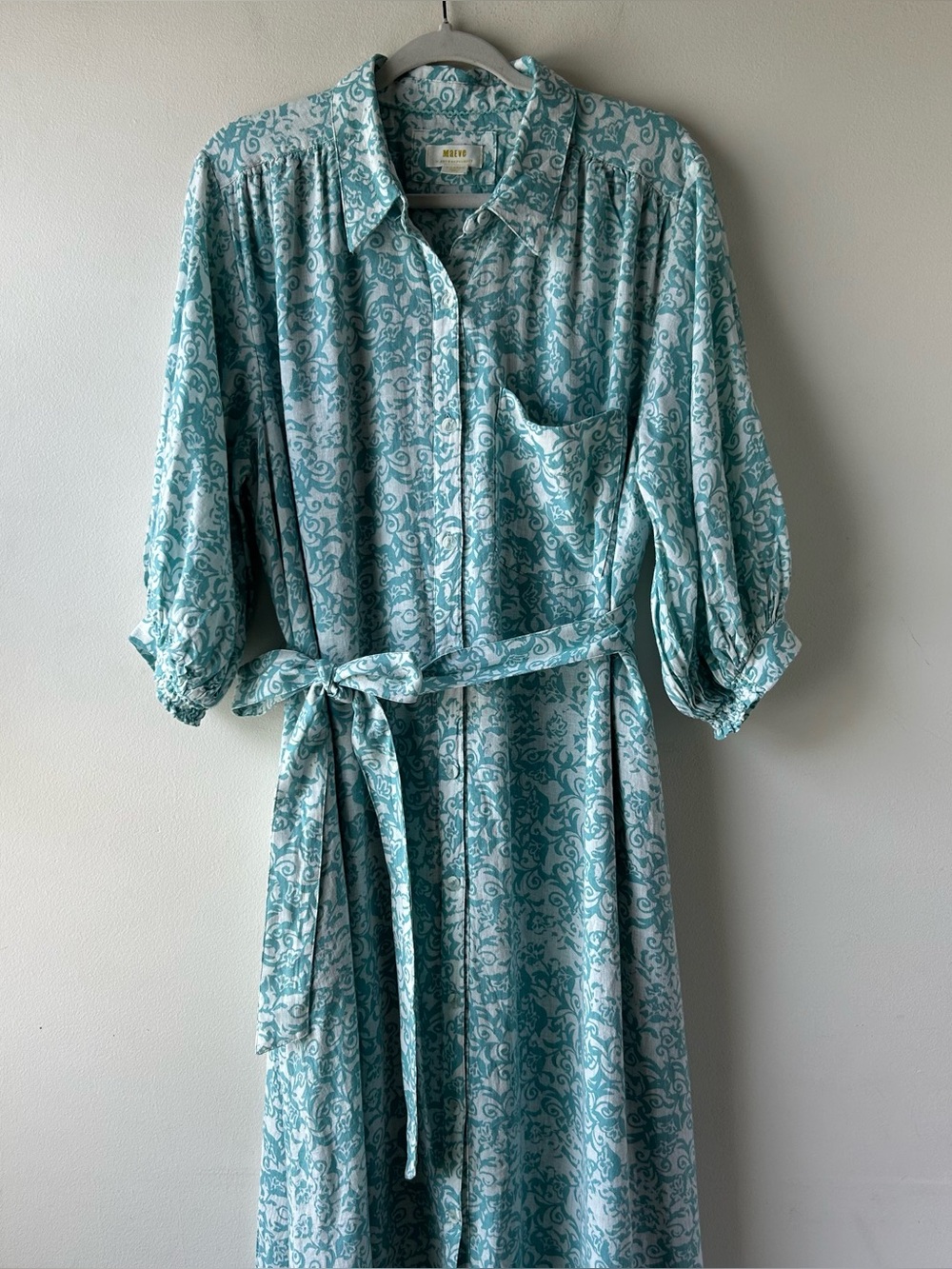 Maeve Anthropologie Irene Linen Shirt Maxi Dress Mint Green Floral XL - Picture 5 of 16